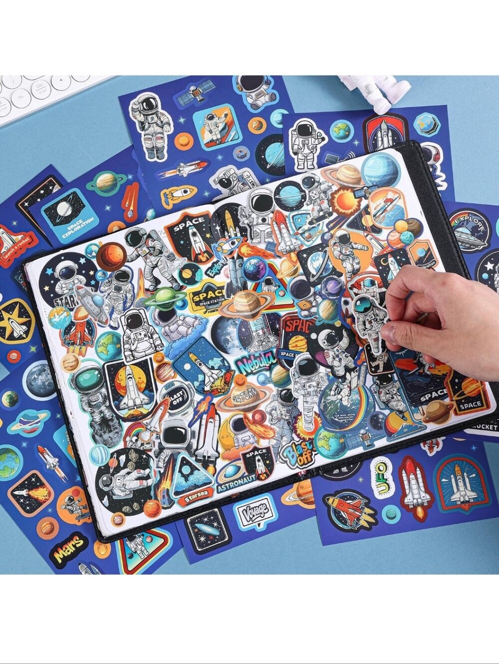 Space Adventure Sticker Pack for Kids - Blue, Orange, Black